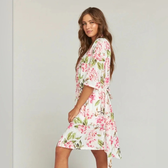 Show me Your Mumu Brie Robe Garden of Blooms Size OS White Pink Green Belt - Picture 3 of 12